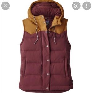 Patagonia bivy down vest burgundy and tan with hood
